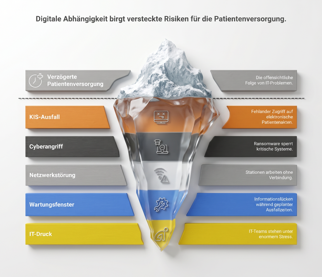 Visualisierung der Risiken bei KIS-Ausfall, Cyberangriff und Netzwerkstörung